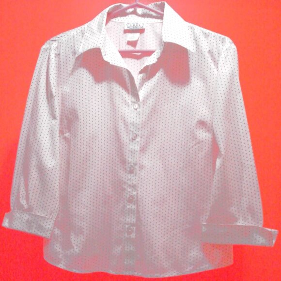 Ladies Blouse. Mini Polka Dots, Three-Quarter Sleeves. Relaxed Fit - Picture 1 of 9